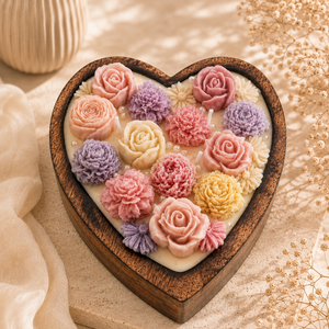 Wooden Heart Floral Candle
